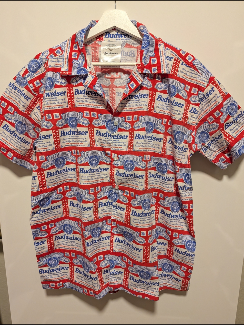 Budweiser Red, White & Blue Logo-Print Short Sleeve Button-Up Shirt